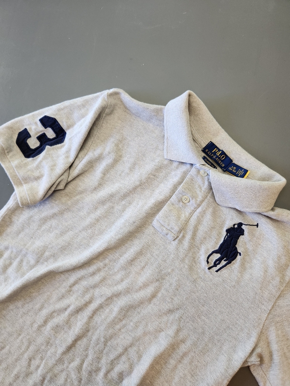 Ralph Lauren Shirt Youth Large Grey Polo Short Sleeve Big Pony Embroidered Boys